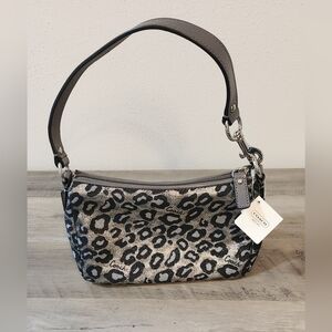 Coach Silver Grey Metallic Ocelot Print fabric handbag.
